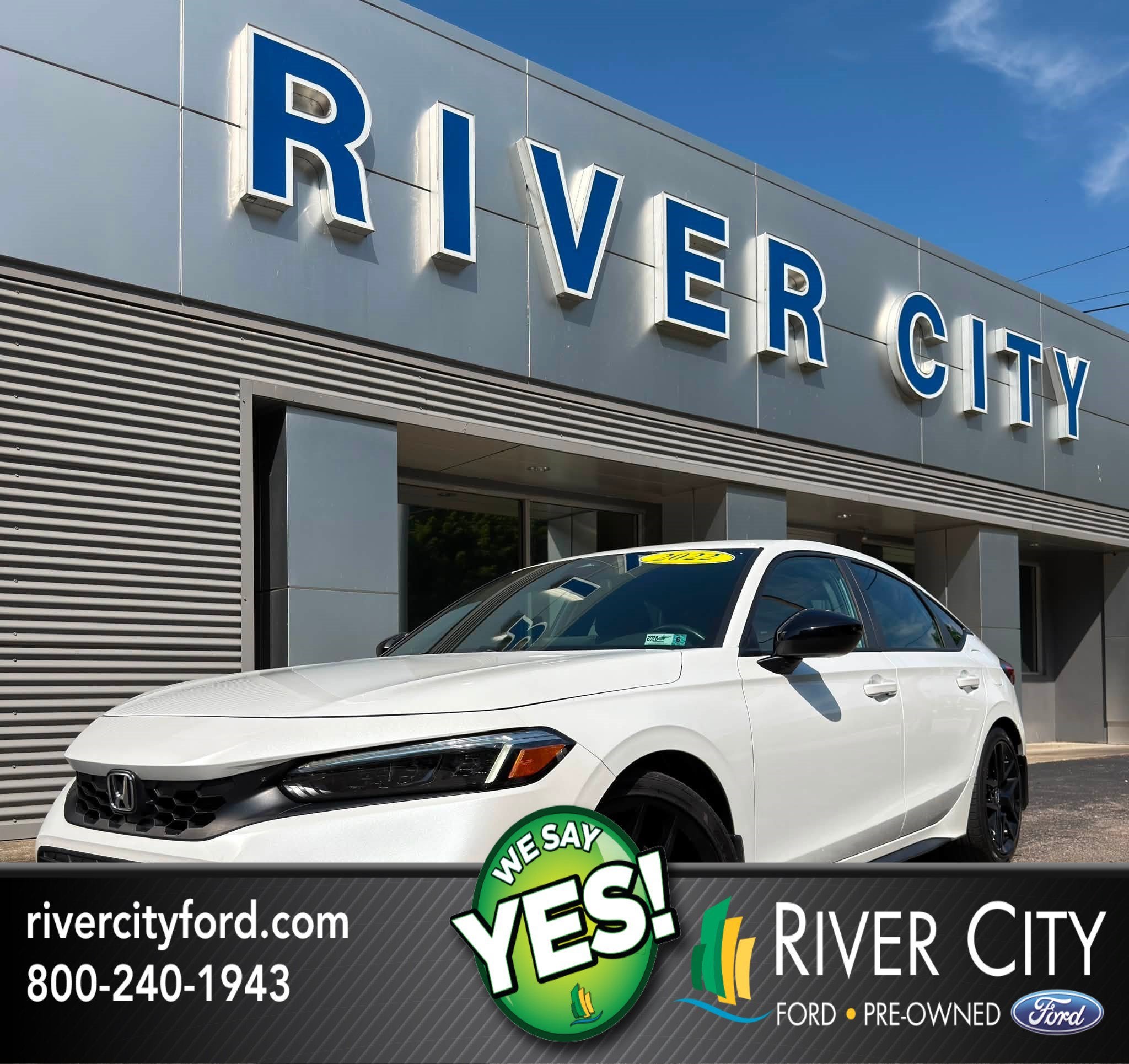 2022 Honda Civic Hatchback Sport in Platinum White Pearl — front three-quarter view