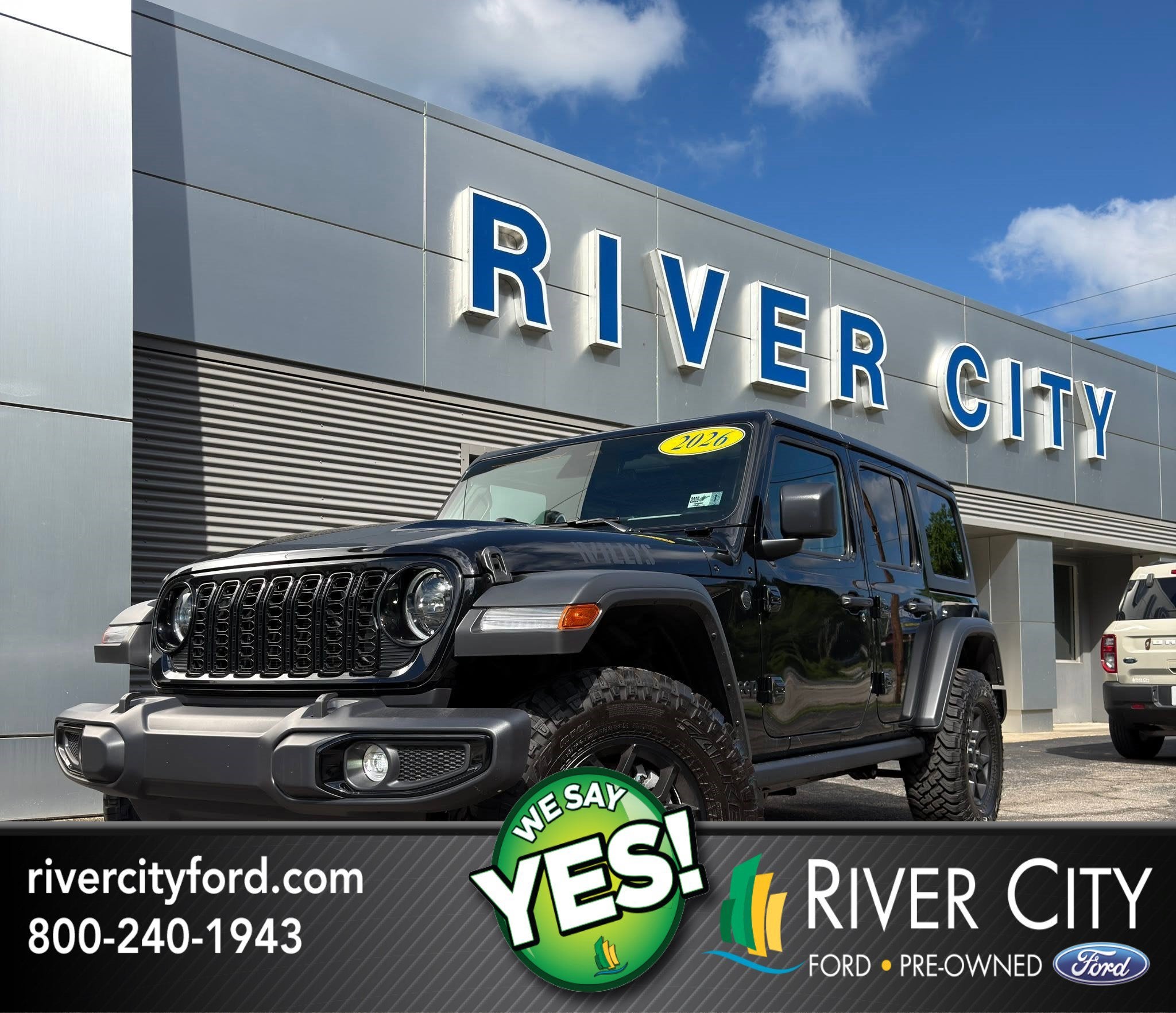 2026 Jeep Wrangler Willys in Black Clearcoat — front three-quarter view
