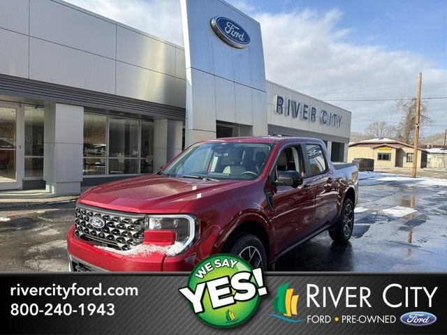 2026 Ford Maverick LARIAT in Ruby Red Metallic Tinted Clearcoat — front three-quarter view