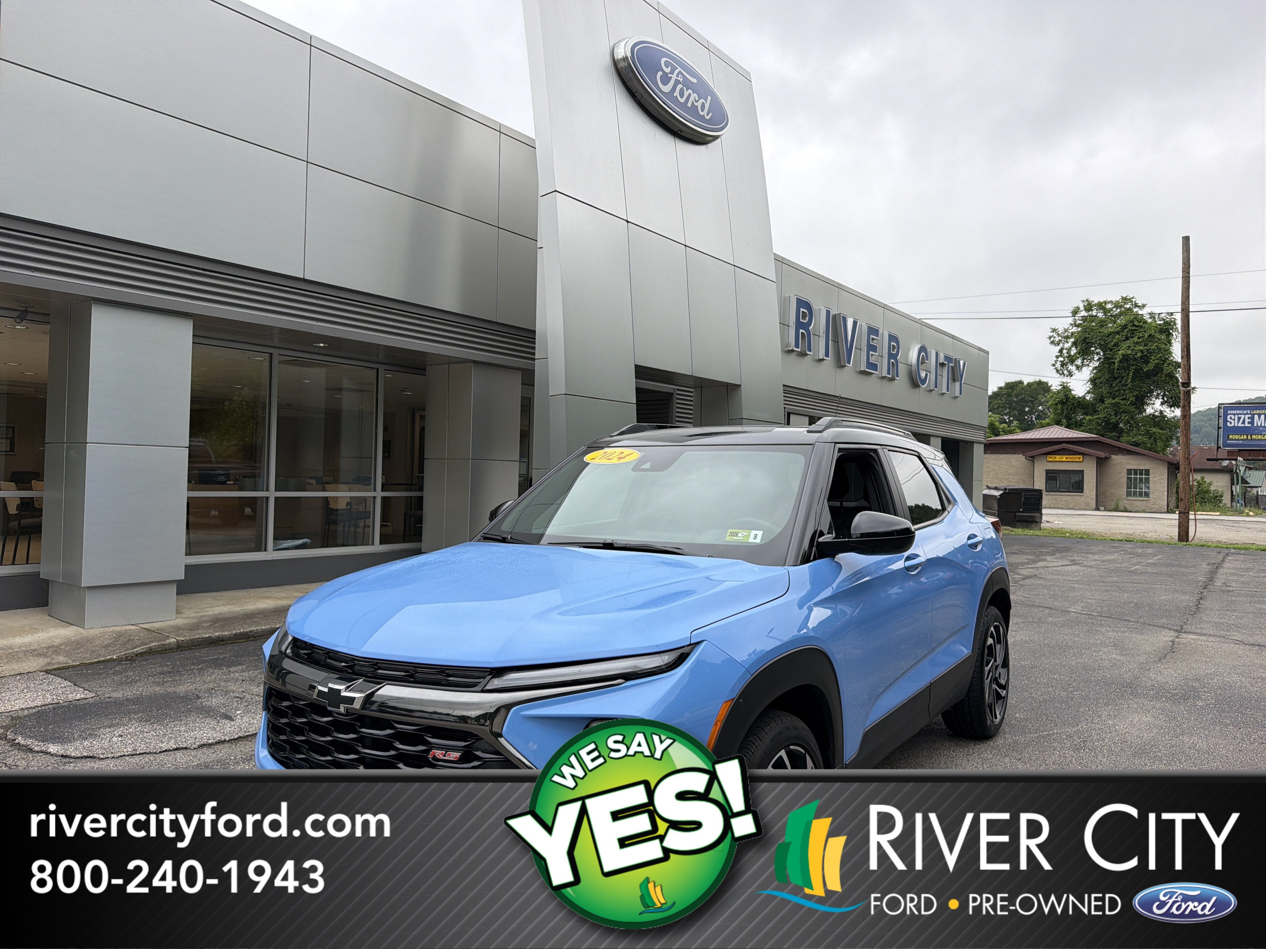 2024 Chevrolet Trailblazer RS in Fountain Blue — front three-quarter view